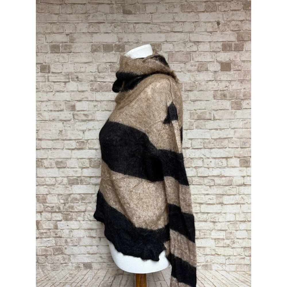 FREE PEOPLE Small LULU‎ ALPACA BLEND COWL NECK Tan Black Stripe SWEATER